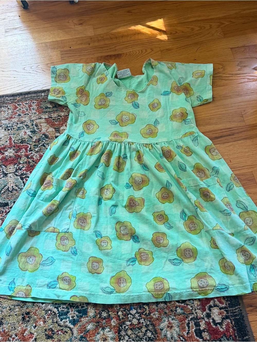 Vintage lime green floral 90a babydoll dress